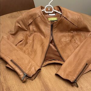 Ashley By 26 International Women's Cognac Leather Jacket with Zip Cuffs